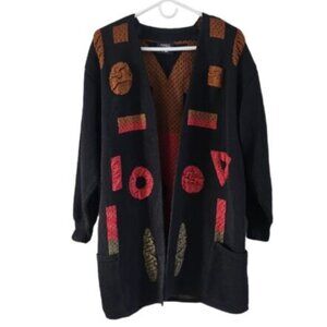 Kriss Made In Sweden Vintage Artsy Art To Wear Open Sweater Cardigan Size Small